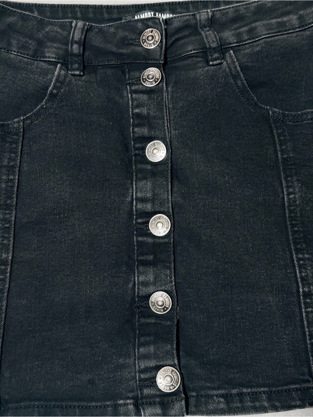 Almost Famous Black Button-Front Denim Mini Skirt - Picture 3 of 10